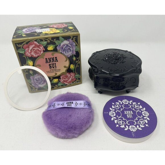 Anna Sui Other - ANNA SUI #200 LOOSE FACE POWDER Black Floral Case Purple Puff NIB Unused Japan